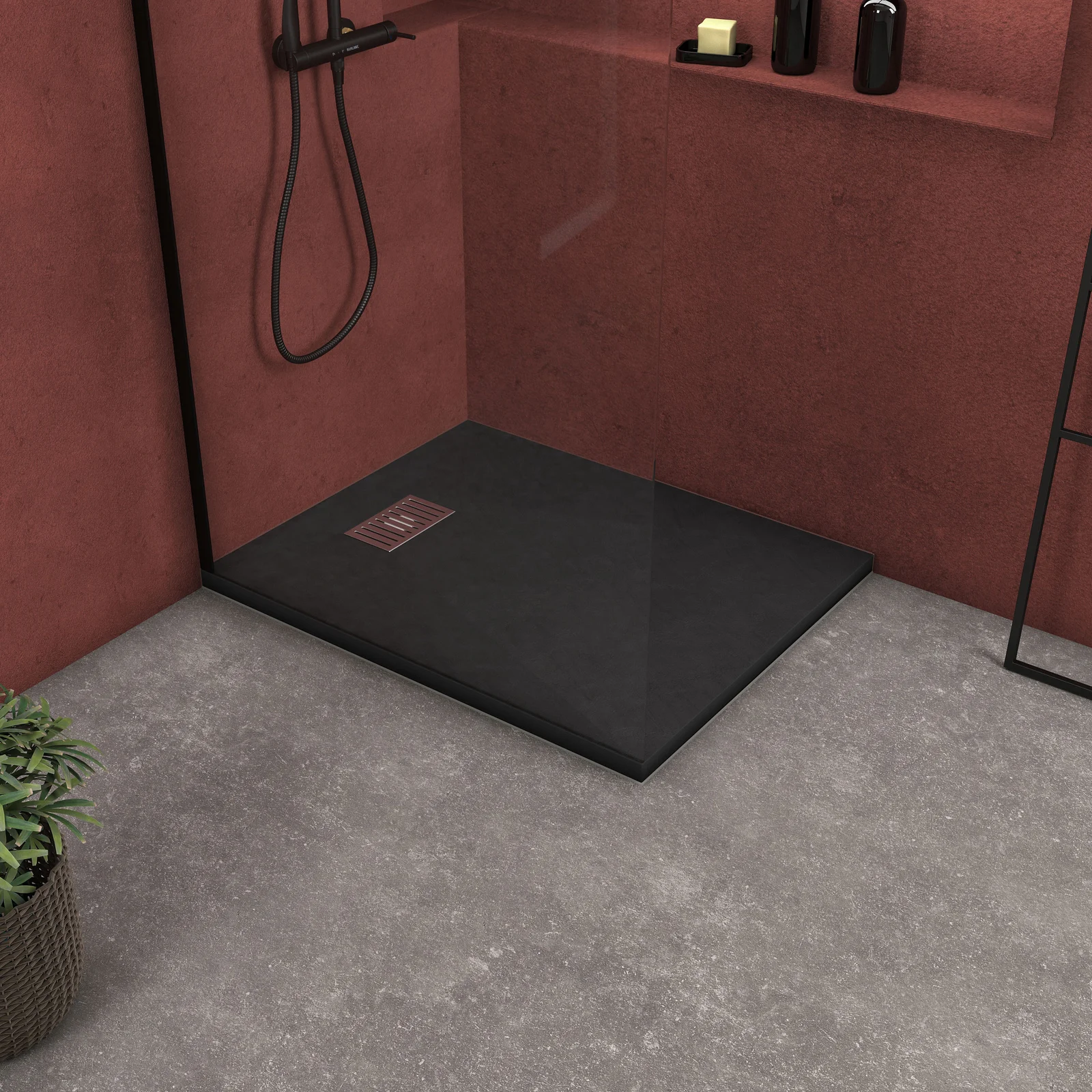 Pack Receveur Noir Effet Pierre 100x80 cm et Grille décor Linéaire en Inox - PACK ROCK 2 Pack Receveur Noir Effet Pierre 100x80 cm et Grille décor Linéaire en Inox - PACK ROCK 2