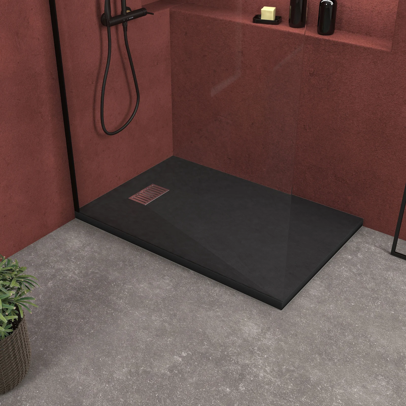 Pack Receveur Noir Effet Pierre 120x80 cm et Grille décor Linéaire en Inox - PACK ROCK 2 Pack Receveur Noir Effet Pierre 120x80 cm et Grille décor Linéaire en Inox - PACK ROCK 2