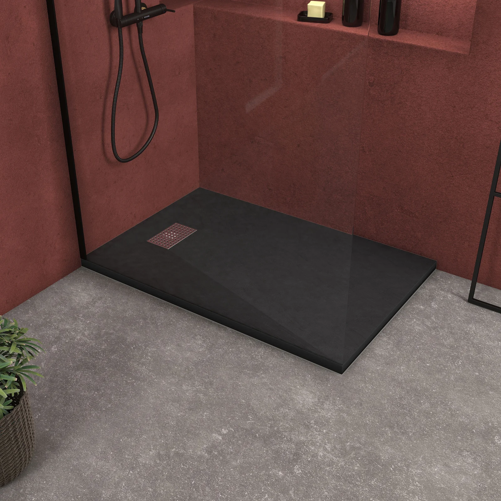 Pack Receveur Noir Effet Pierre 120x80 cm et Grille décor Perforée en Inox - PACK ROCK 2 Pack Receveur Noir Effet Pierre 120x80 cm et Grille décor Perforée en Inox - PACK ROCK 2