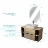 PACK TIMBER 100 - CAISSON 60CM 2 TIROIRS + 2 NICHES DE 20CM + PLAN DE TRAVAIL 100 + VASQUE FJORD BLANCHE RECT 48x37x13,5cm + MIROIR START 80x60