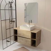 PACK TIMBER 100 - CAISSON 60CM 2 TIROIRS + 2 NICHES DE 20CM + PLAN DE TRAVAIL 100 + VASQUE FJORD BLANCHE RECT 48x37x13,5cm + MIROIR START 80x60