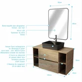 PACK TIMBER 100 - CAISSON 60CM 2 TIROIRS + 2 NICHES DE 20CM + PLAN DE TRAVAIL 100 + VASQUE DARK FJORD RECT 48x37x13,5cm + MIROIR START NOIR A LED 80x60