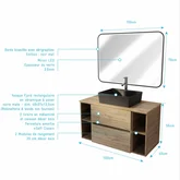PACK TIMBER 100 - CAISSON 60CM 2 TIROIRS + 2 NICHES DE 20CM + PLAN DE TRAVAIL 100 + VASQUE DARK FJORD RECT 48x37x13,5cm + MIROIR START NOIR A LED 100x70