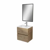 PACK TIMBER 50 - CAISSON 2 TIROIRS SUSPENDU + VASQUE CERAMIQUE BLANCHE 50 + MIROIR TIMBER 70x50