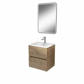 PACK TIMBER 50 - CAISSON 2 TIROIRS SUSPENDU + VASQUE CERAMIQUE BLANCHE 50 + MIROIR START NOIR A LED 70x50