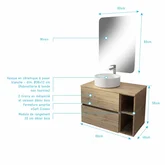 PACK TIMBER 60 2 TIROIRS SUSPENDU + NICHE 20CM + PLAN DE TRAVAIL 80 + VASQUE RONDE A POSER BLANCHE DIAM. 36 CM + MIROIR START 60x80