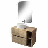 PACK TIMBER 60 2 TIROIRS SUSPENDU + NICHE 20CM + PLAN DE TRAVAIL 80 + VASQUE RONDE A POSER BLANCHE DIAM. 36 CM + MIROIR START 60x80