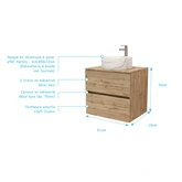 PACK TIMBER 60 SUSPENDU 2 TIROIRS + PLAN DE TRAVAIL 60 + VASQUE RONDE MARBRE DIAM. 36 cm