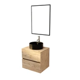 PACK TIMBER 60 SUSPENDU 2 TIROIRS + PLAN DE TRAVAIL 60 + VASQUE FJORD RONDE NOIRE DIAM. 41 cm + MIROIR TIMBER 60x80