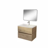 PACK TIMBER 70 - CAISSON 2 TIROIRS SUSPENDU + VASQUE CERAMIQUE BLANC BRILLANT 70 + MIROIR START NOIR A LED 50x70