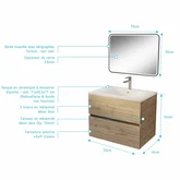 PACK TIMBER 70 - CAISSON 2 TIROIRS SUSPENDU + VASQUE CERAMIQUE BLANC BRILLANT 70 + MIROIR START NOIR A LED 50x70