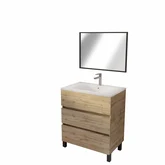 PACK TIMBER 70 - CAISSON 3 TIROIRS SUR PIEDS + VASQUE CERAMIQUE BLANC BRILLANT 70 + MIROIR TIMBER 50x70