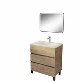 PACK TIMBER 70 - CAISSON 3 TIROIRS SUR PIEDS + VASQUE CERAMIQUE BLANC BRILLANT 70 + MIROIR START NOIR A LED 50x70