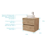 PACK TIMBER 80 SUSPENDU 2 TIROIRS + PLAN DE TRAVAIL 80 + VASQUE RONDE MARBRE DIAM. 36 cm