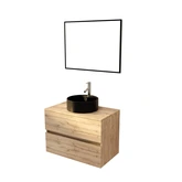 PACK TIMBER 80 SUSPENDU 2 TIROIRS + PLAN DE TRAVAIL 80 + VASQUE FJORD RONDE NOIRE DIAM. 41 cm + MIROIR TIMBER 60x80