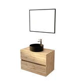 PACK TIMBER 80 SUSPENDU 2 TIROIRS + PLAN DE TRAVAIL 80 + VASQUE RONDE NOIRE DIAM. 35.5 cm + MIROIR TIMBER 60x80