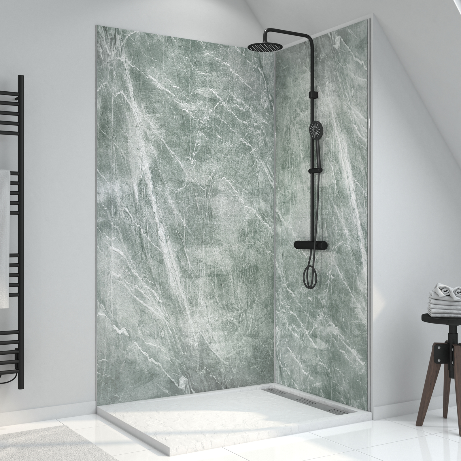 Panneau mural de douche en composite - feuille de pierre et ciment - 120 x 210 cm - ICE GREEN