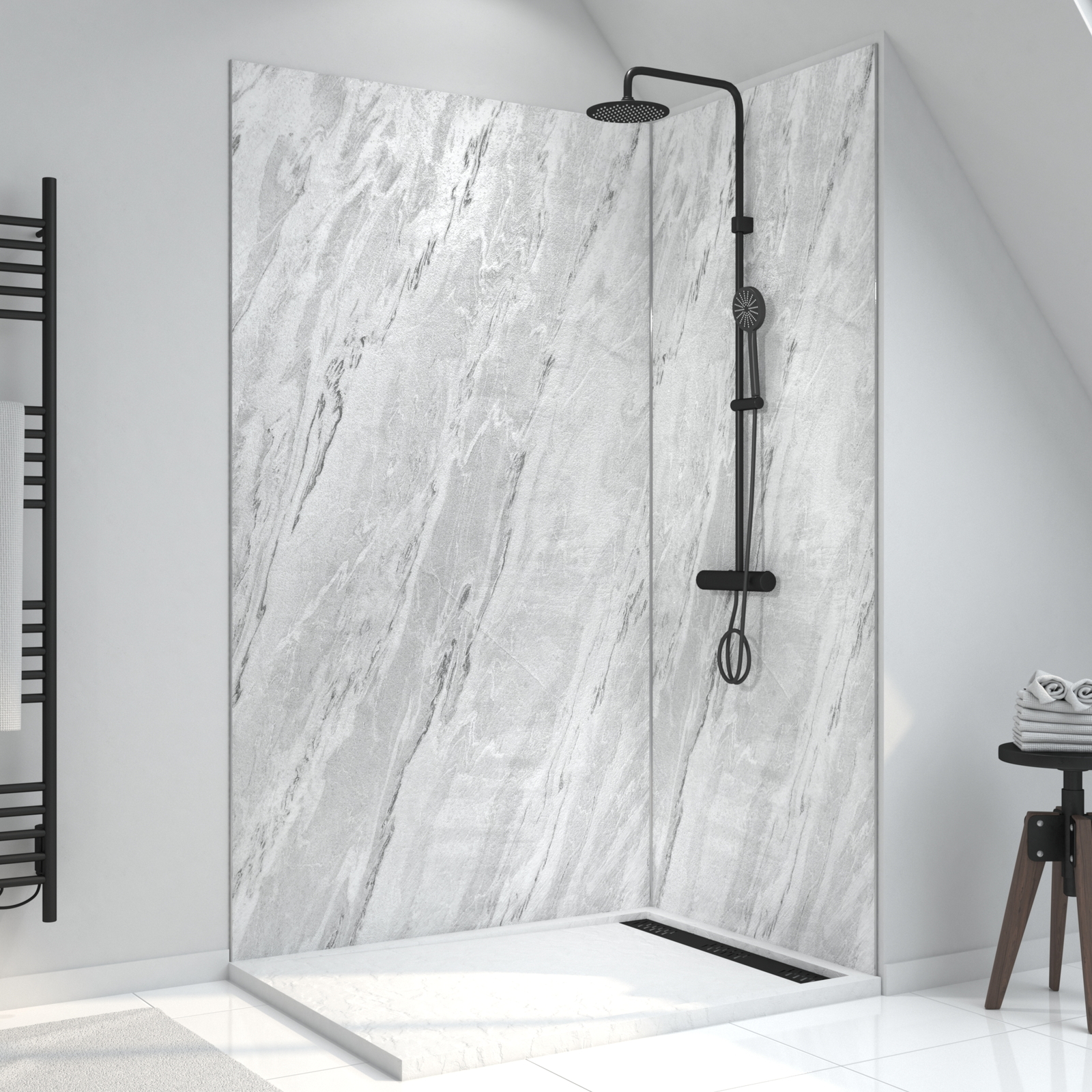 Panneau mural de douche en composite - feuille de pierre et ciment - 120 x 210 cm - ICE LUNAR 120 Panneau mural de douche en composite - feuille de pierre et ciment - 120 x 210 cm - ICE LUNAR 120