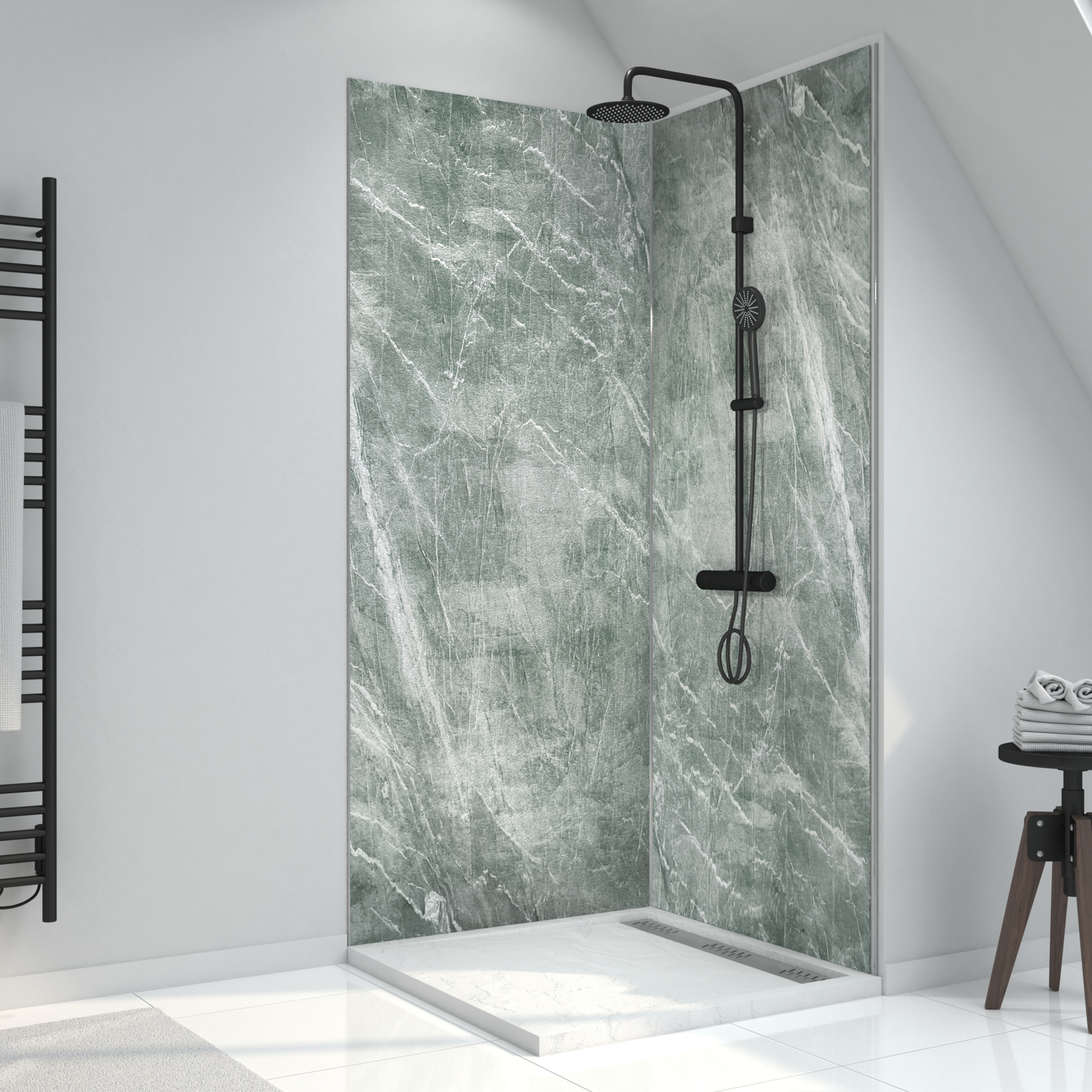 Panneau mural de douche en composite  - feuille de pierre et ciment - 90 x 210 cm - ICE GREEN 90