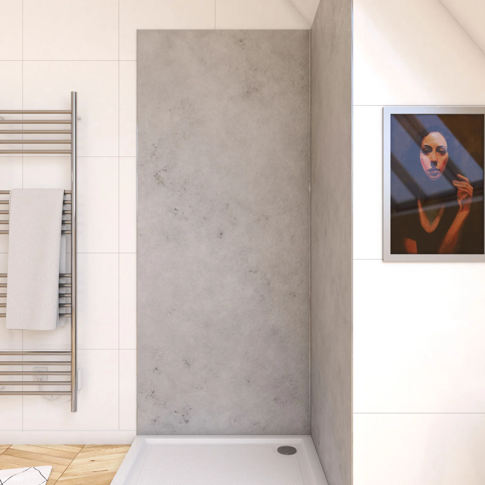 Panneau mural de douche finition Beton en composite pierre et ciment - 90 x 210 cm