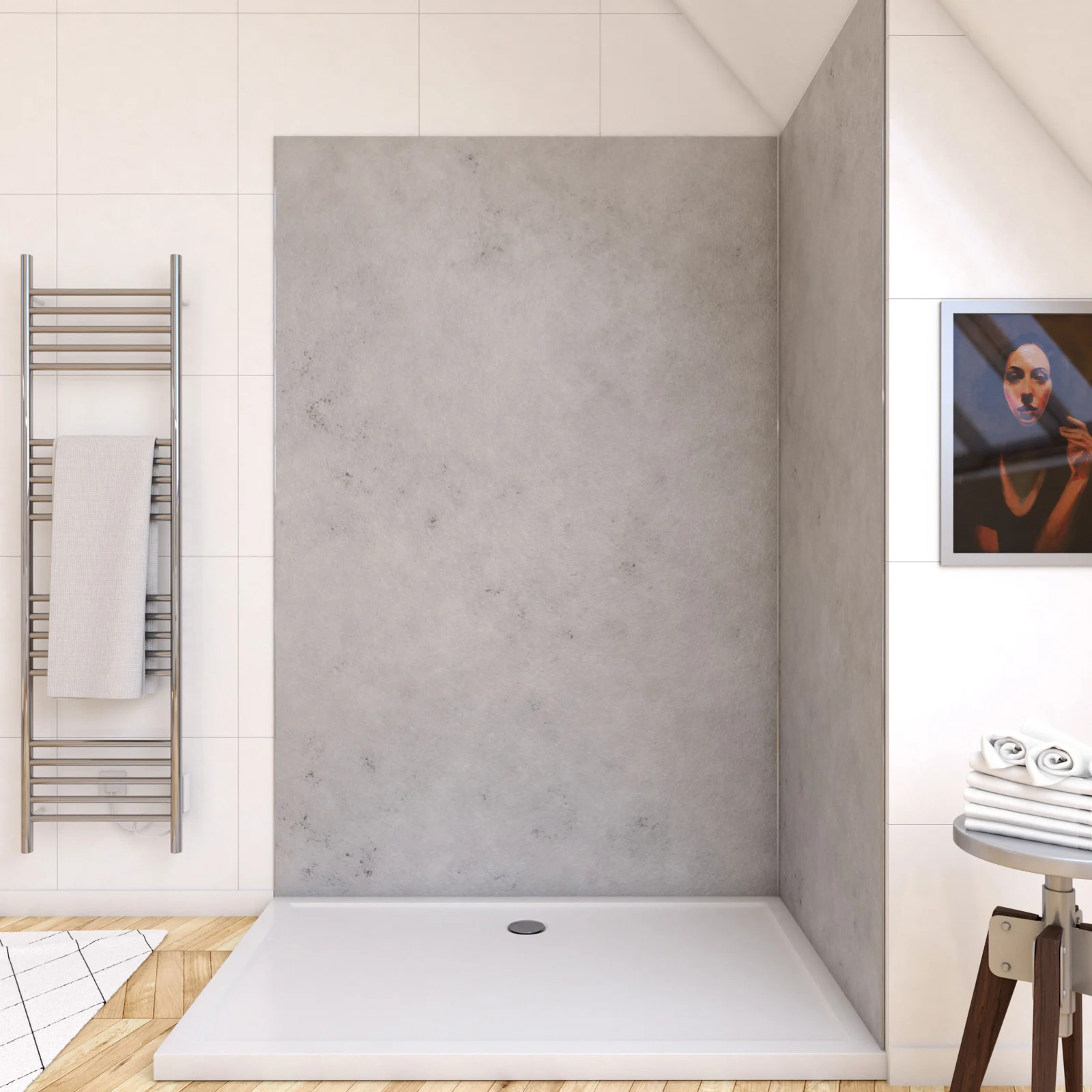 Panneau mural de douche finition Beton en composite pierre et ciment - 120 x 210 cm