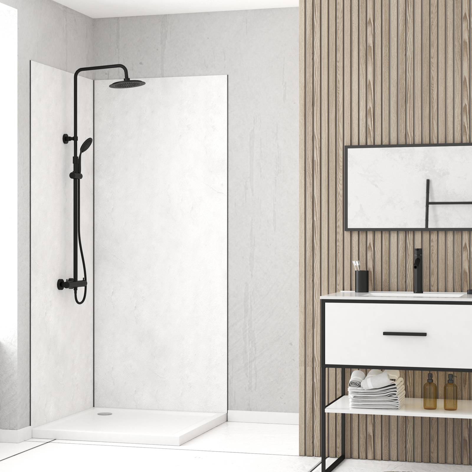 Panneau Mural pour salle de bains - Finition Pierre Naturel SNOW PEARL - 90x210 cm - STONE'IT Panneau Mural pour salle de bains - Finition Pierre Naturel SNOW PEARL - 90x210 cm - STONE'IT