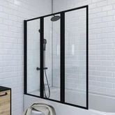 PARE BAIGNOIRE 3 VOLETS 143x125cm PROFILE ALUMINIUM NOIR MAT ET VERRE TRANSPARENT - ZAGGY BLACK