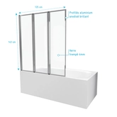 PARE BAIGNOIRE 3 VOLETS 143x125cm PROFILE ALUMINIUM CHROME ET VERRE TRANSPARENT - ZAGGY CHROME