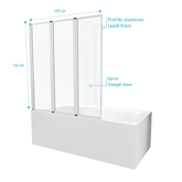 PARE BAIGNOIRE 3 VOLETS 143x125cm PROFILE ALUMINIUM BLANC ET VERRE TRANSPARENT - ZAGGY WHITE