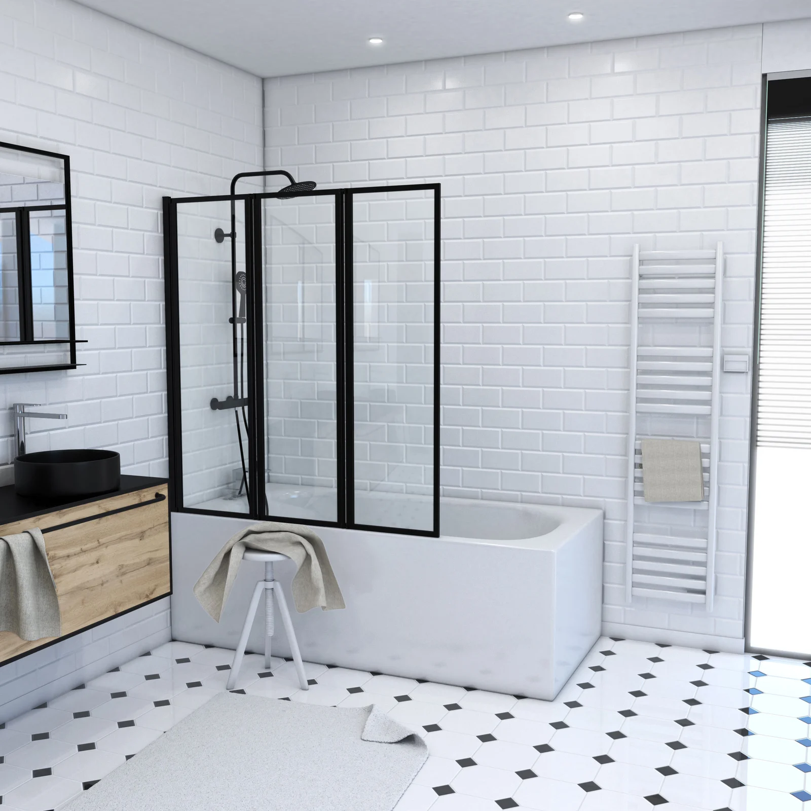 PARE BAIGNOIRE 3 VOLETS 143x125cm PROFILE ALUMINIUM NOIR MAT ET VERRE TRANSPARENT - ZAGGY BLACK PARE BAIGNOIRE 3 VOLETS 143x125cm PROFILE ALUMINIUM NOIR MAT ET VERRE TRANSPARENT - ZAGGY BLACK