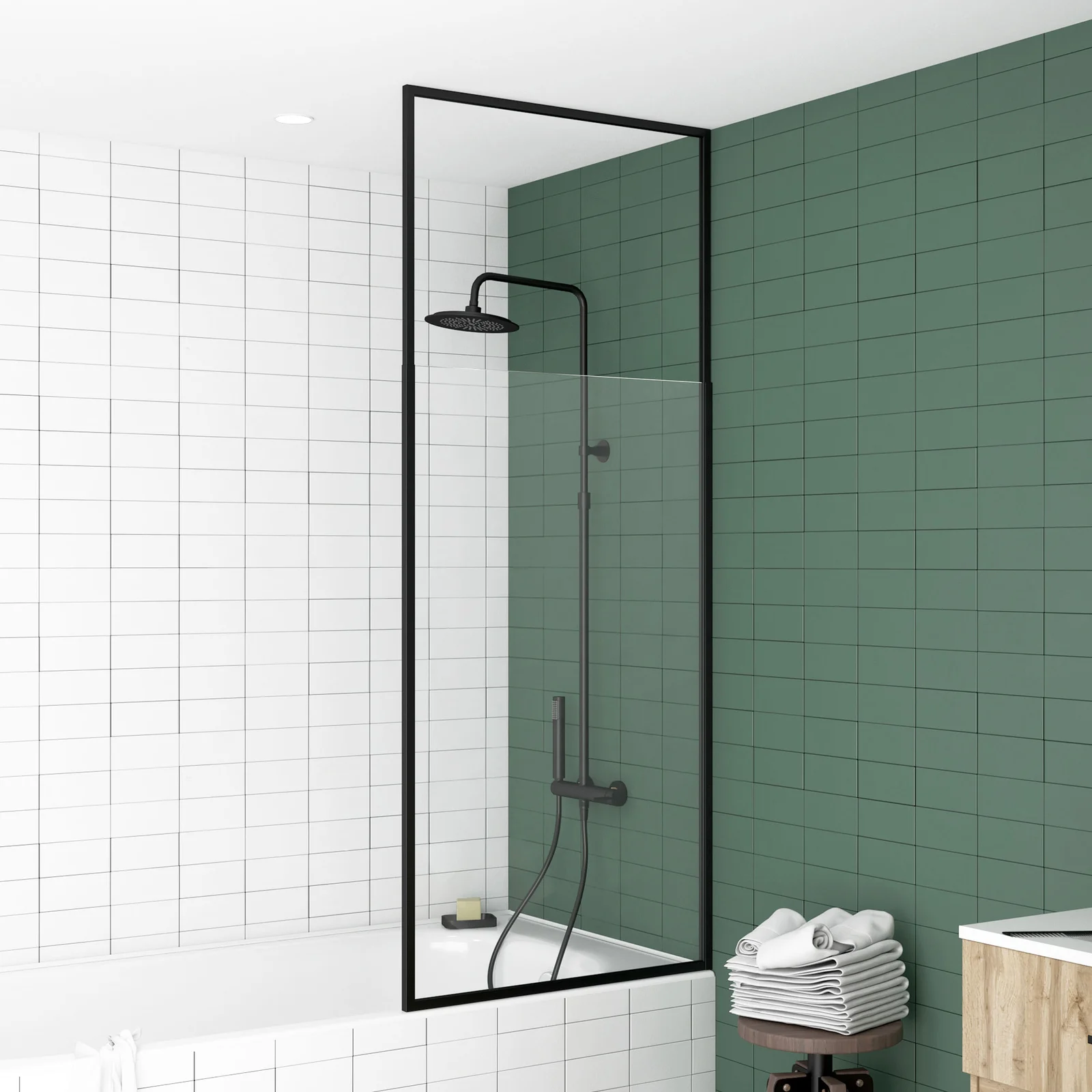 Pare baignoire 75x153cm extensible jusqu’à 202cm - aluminium noir mat - verre trempé 6mm - STRETCHY Pare baignoire 75x153cm extensible jusqu’à 202cm - aluminium noir mat - verre trempé 6mm - STRETCHY