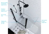 PARE BAIGNOIRE AVEC VOLET PIVOTANT 130x105cm PROFILE ALUMINIUM NOIR MAT ET VERRE TRANSPARENT