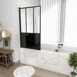 Pare baignoire pivotant 130x75 cm - type verriere - profile noir mat - verre trempe - GLASSY SCREEN