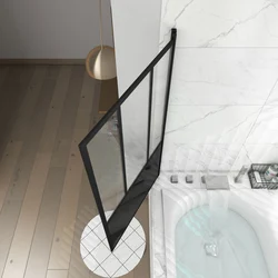 Pare baignoire pivotant 130x75 cm - type verriere - profile noir mat - verre trempe - GLASSY SCREEN