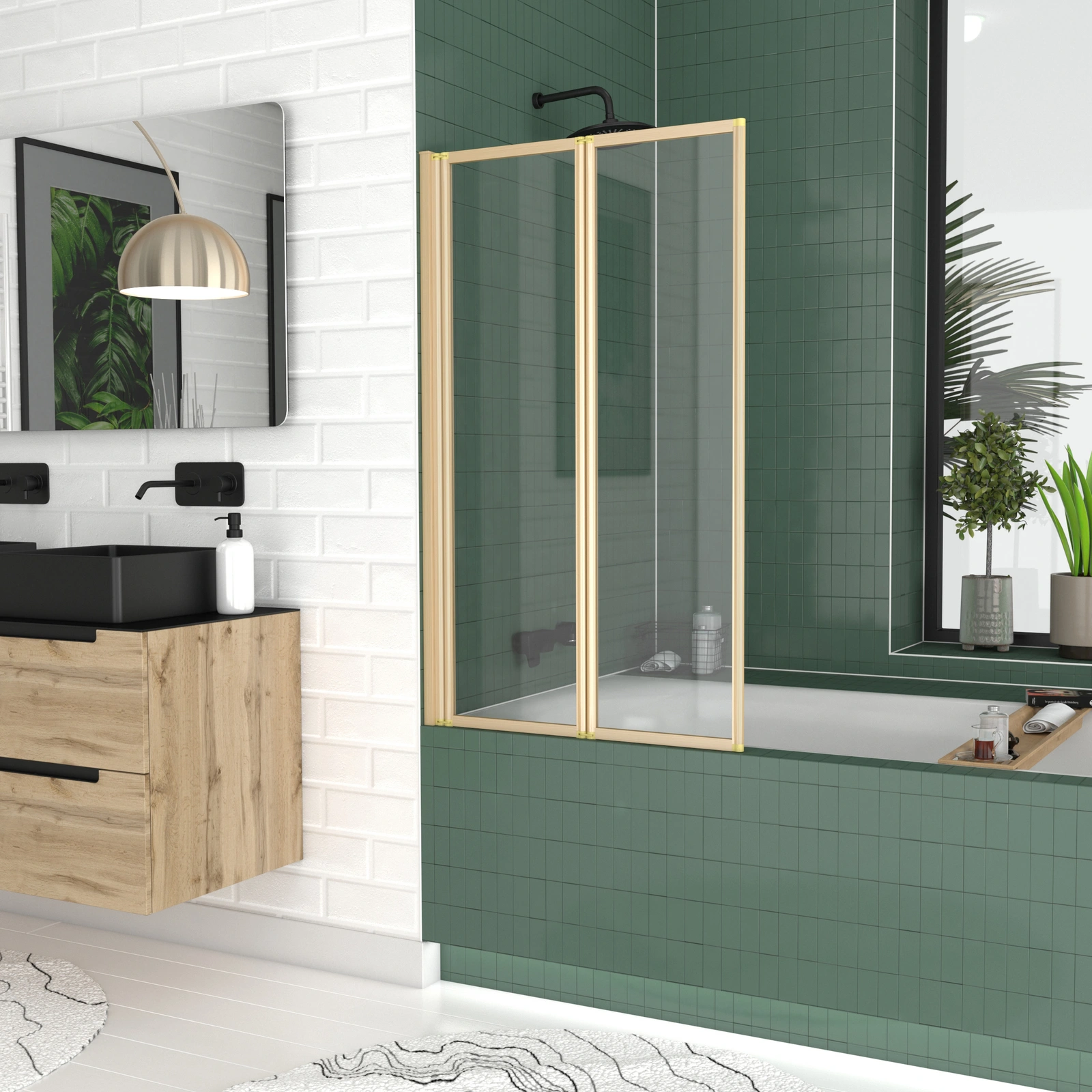 Pare-baignoire Pivotant 2 Volets Or Doré Brossé - Verre Trempé 4mm - DUPLO Pare-baignoire Pivotant 2 Volets Or Doré Brossé - Verre Trempé 4mm - DUPLO