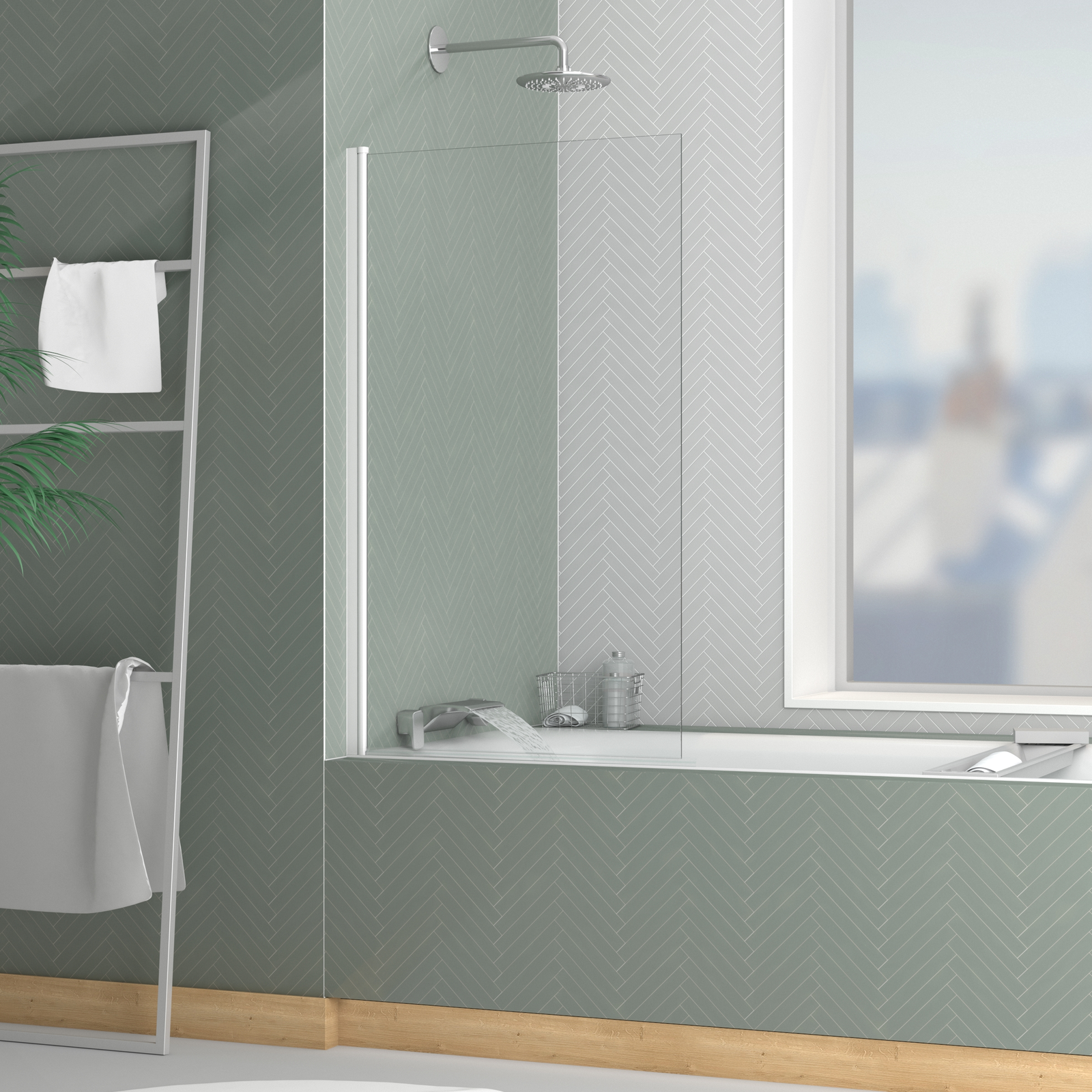 Pare-baignoire Rabattable 70x120cm - Profilé Blanc Mat - Verre Trempé 4mm - ELEMENTARY Pare-baignoire Rabattable 70x120cm - Profilé Blanc Mat - Verre Trempé 4mm - ELEMENTARY