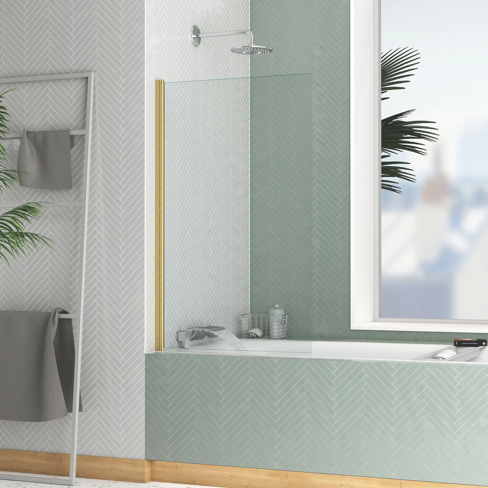 Pare-baignoire Rabattable 70x120cm - Profilé finition Or Doré Brossé - Verre Trempé 4mm - ELEMENTARY Pare-baignoire Rabattable 70x120cm - Profilé finition Or Doré Brossé - Verre Trempé 4mm - ELEMENTARY
