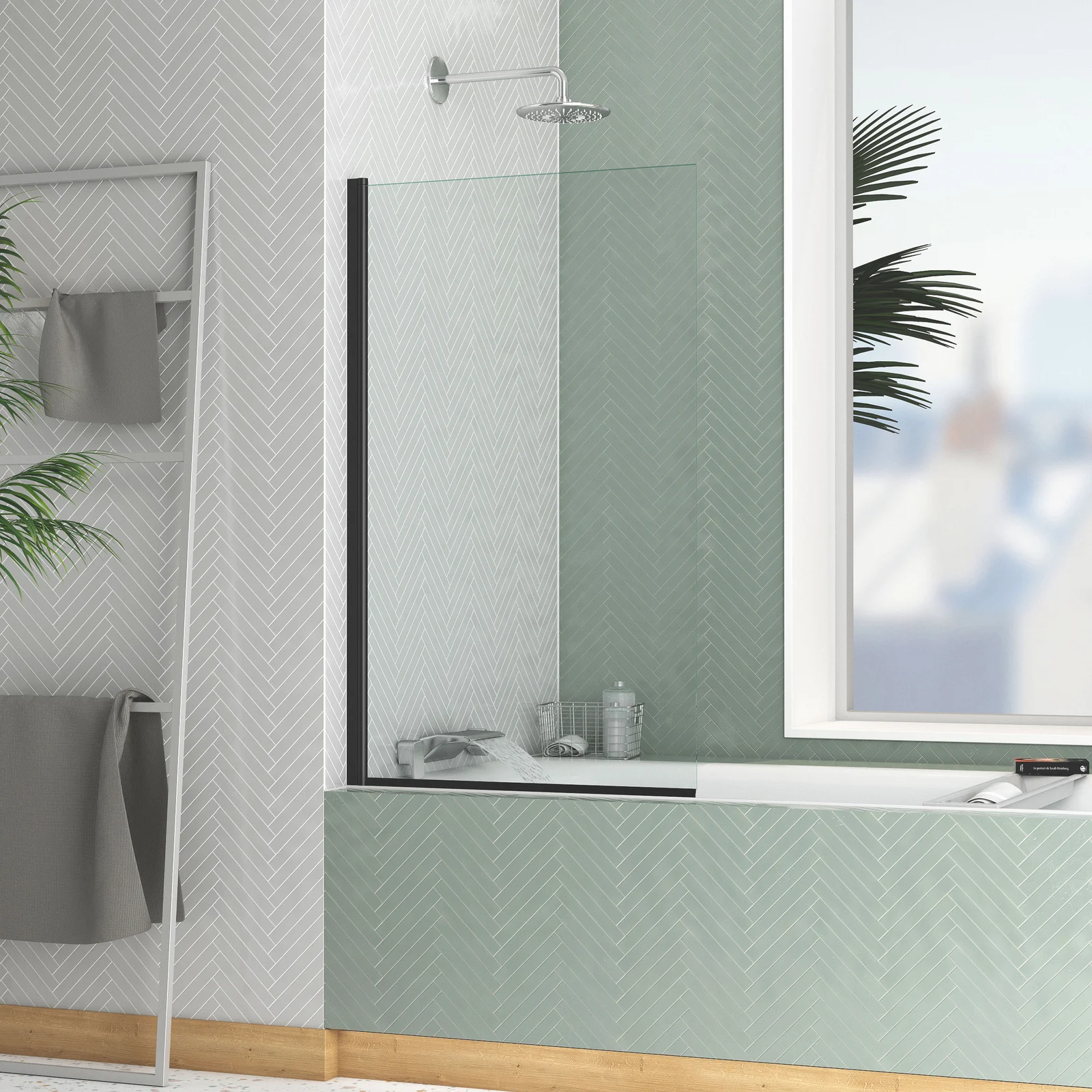 Pare-baignoire Rabattable 70x120cm - Profilé Noir Mat - Verre Trempé 4mm - ELEMENTARY Pare-baignoire Rabattable 70x120cm - Profilé Noir Mat - Verre Trempé 4mm - ELEMENTARY