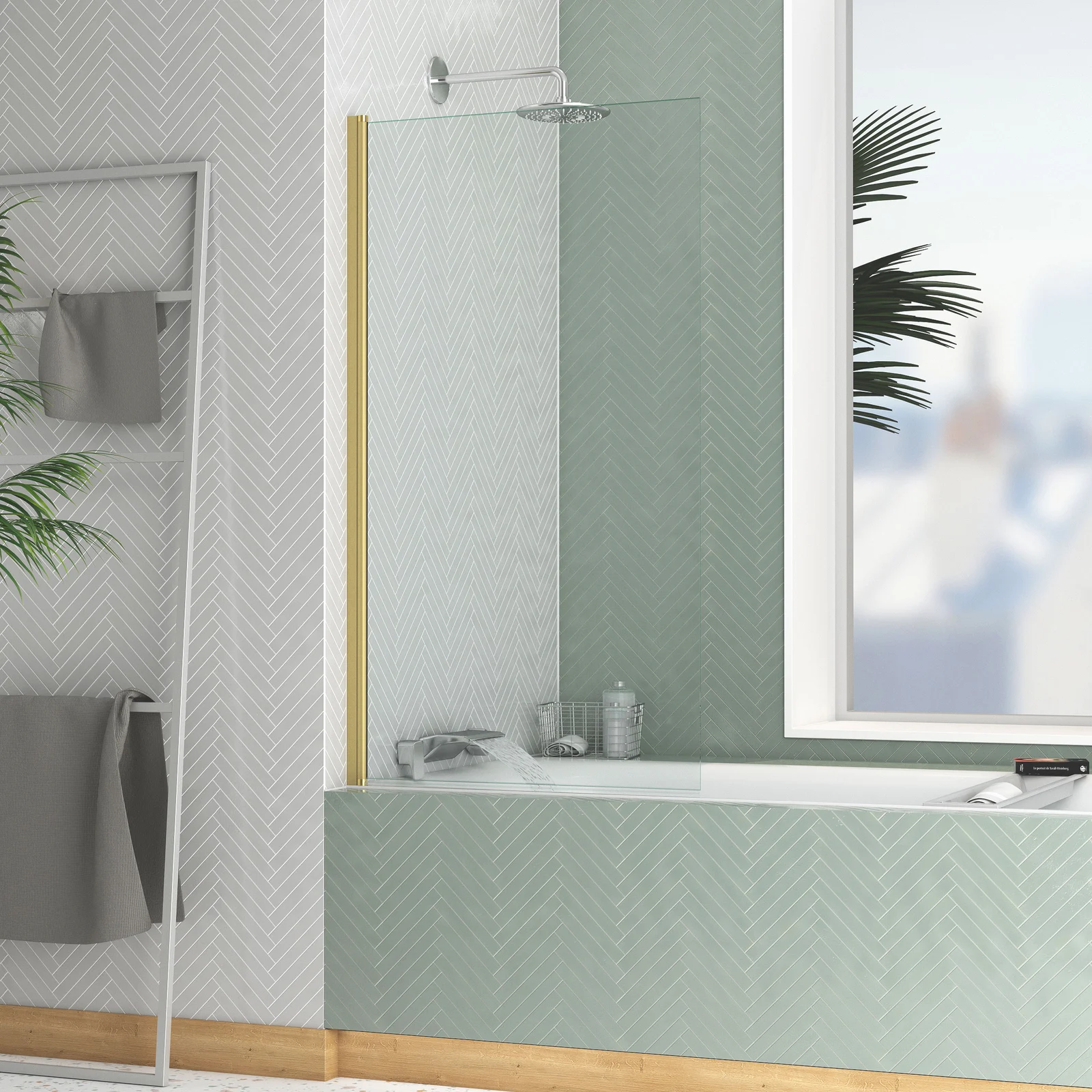 Pare-baignoire Rabattable 70x130cm - Profilé finition Or Doré Brossé - Verre Trempé 4mm - ELEMENTARY Pare-baignoire Rabattable 70x130cm - Profilé finition Or Doré Brossé - Verre Trempé 4mm - ELEMENTARY