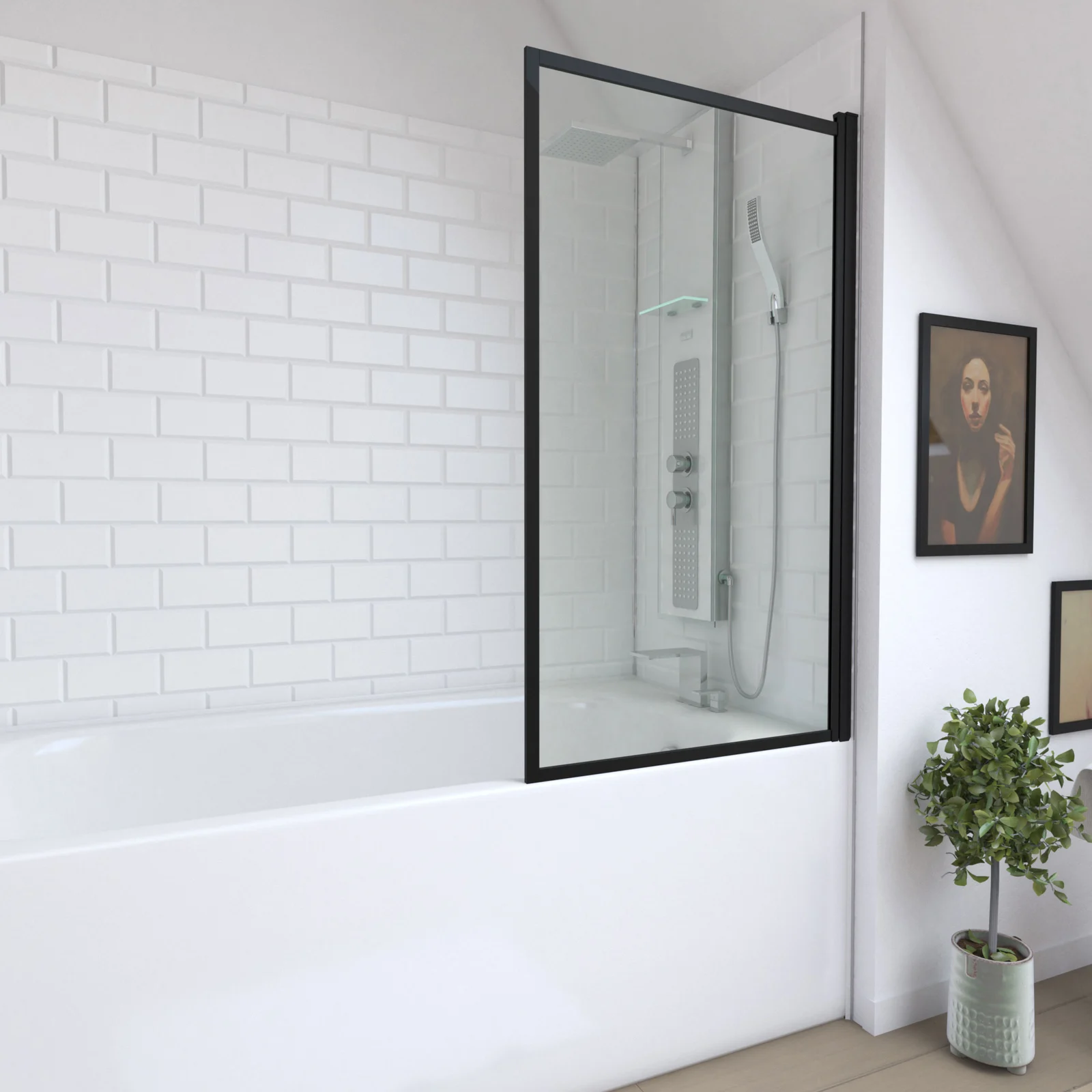 Pare baignoire rabattable 75x130cm - Finition Noir Mat - DARK CONTOURING SCREEN Pare baignoire rabattable 75x130cm - Finition Noir Mat - DARK CONTOURING SCREEN