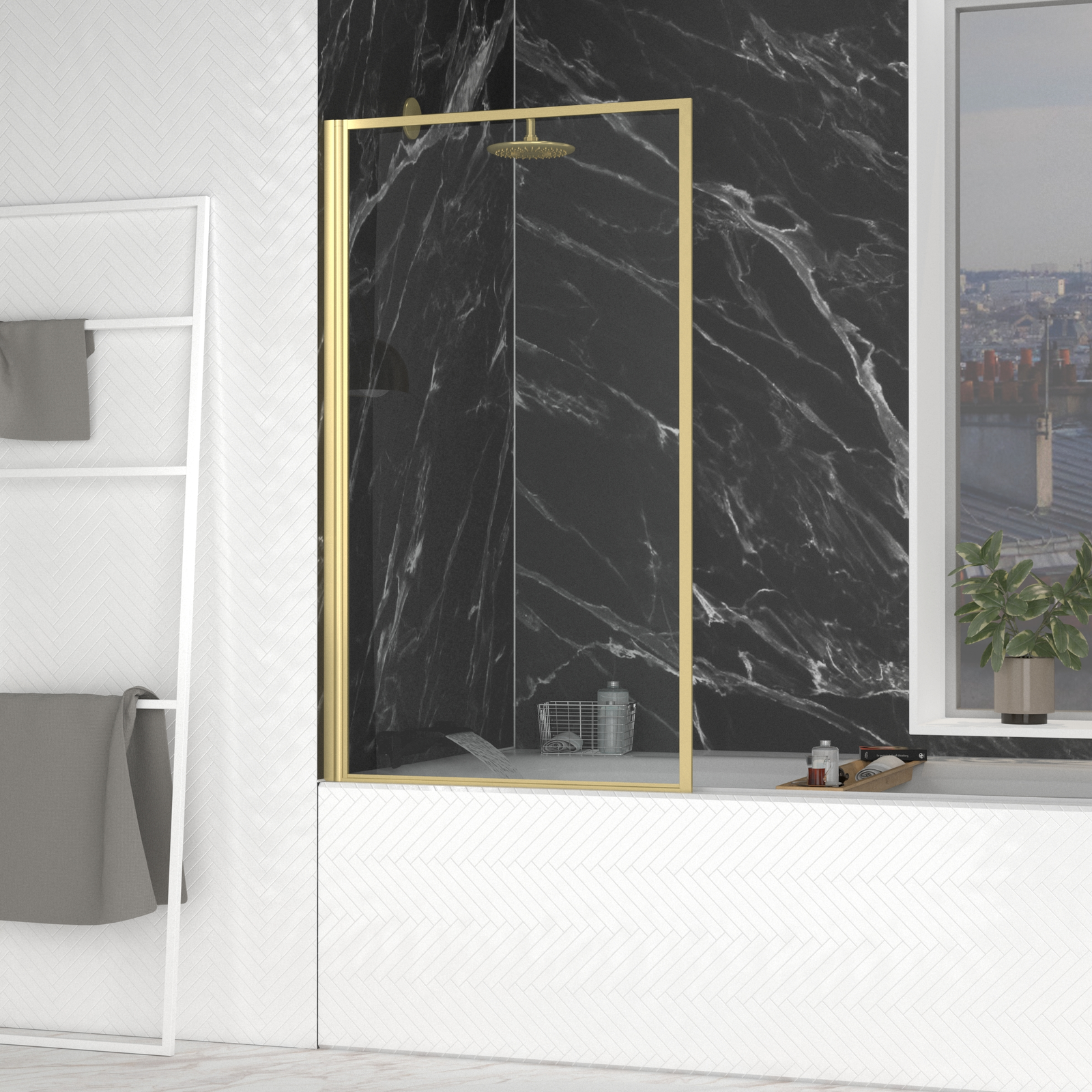 Pare baignoire rabattable 80x140cm - Finition Or Brossé - GOLDY CONTOURING SCREEN Pare baignoire rabattable 80x140cm - Finition Or Brossé - GOLDY CONTOURING SCREEN