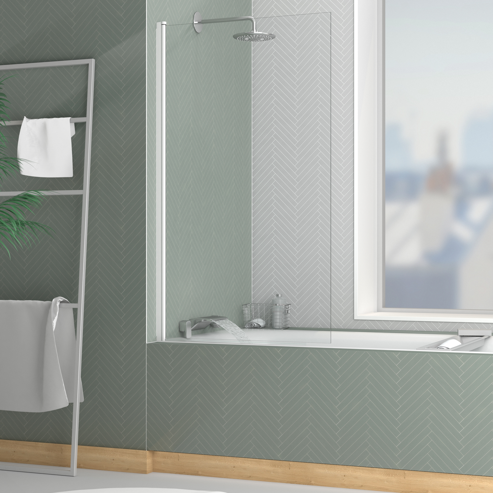 Pare-baignoire Rabattable 80x140cm - Profilé Blanc Mat - Verre Trempé 4mm - ELEMENTARY Pare-baignoire Rabattable 80x140cm - Profilé Blanc Mat - Verre Trempé 4mm - ELEMENTARY