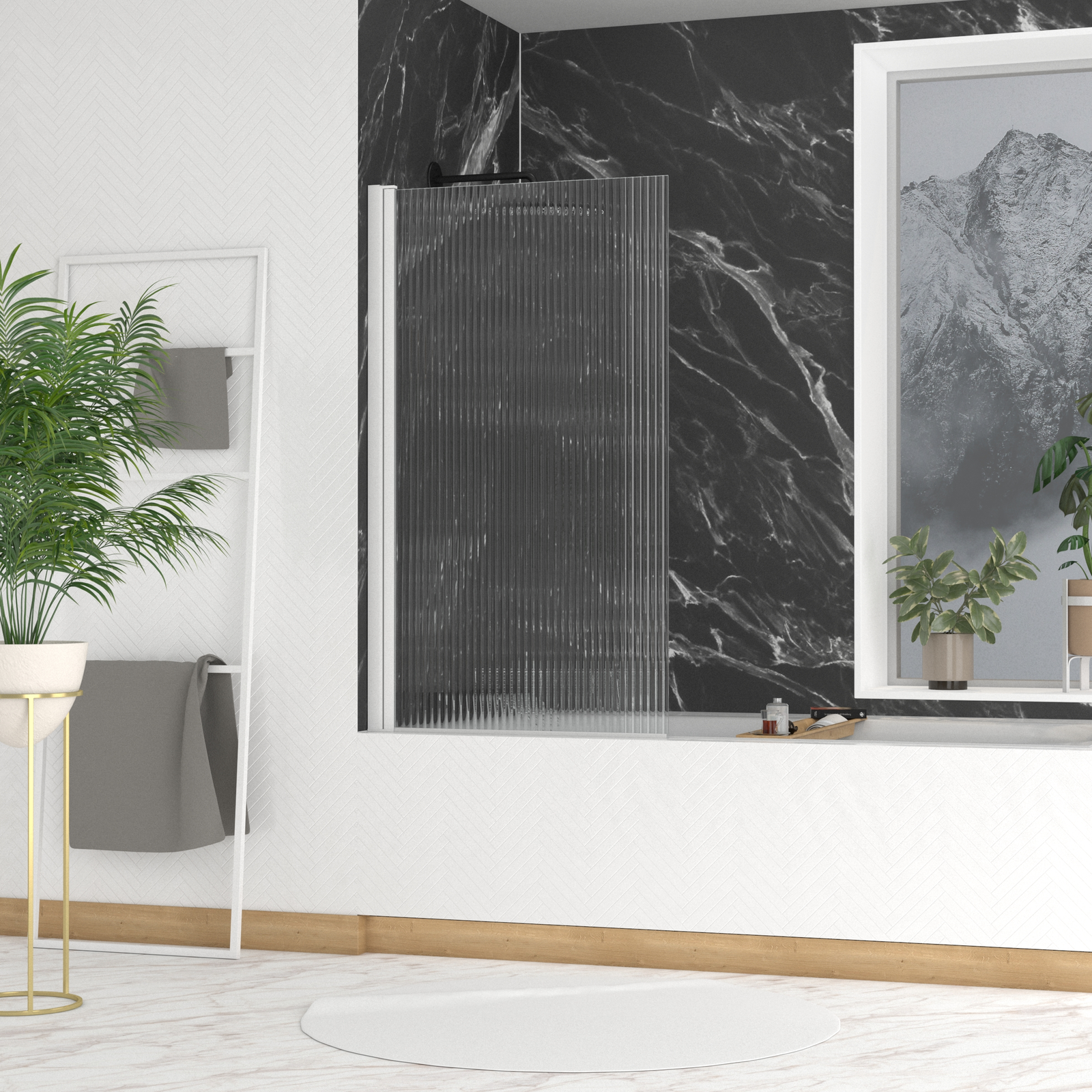 Pare-baignoire Rabattable 80x140cm - Profilé Blanc - Verre Trempé Ondulé 5mm - WAVY Pare-baignoire Rabattable 80x140cm - Profilé Blanc - Verre Trempé Ondulé 5mm - WAVY