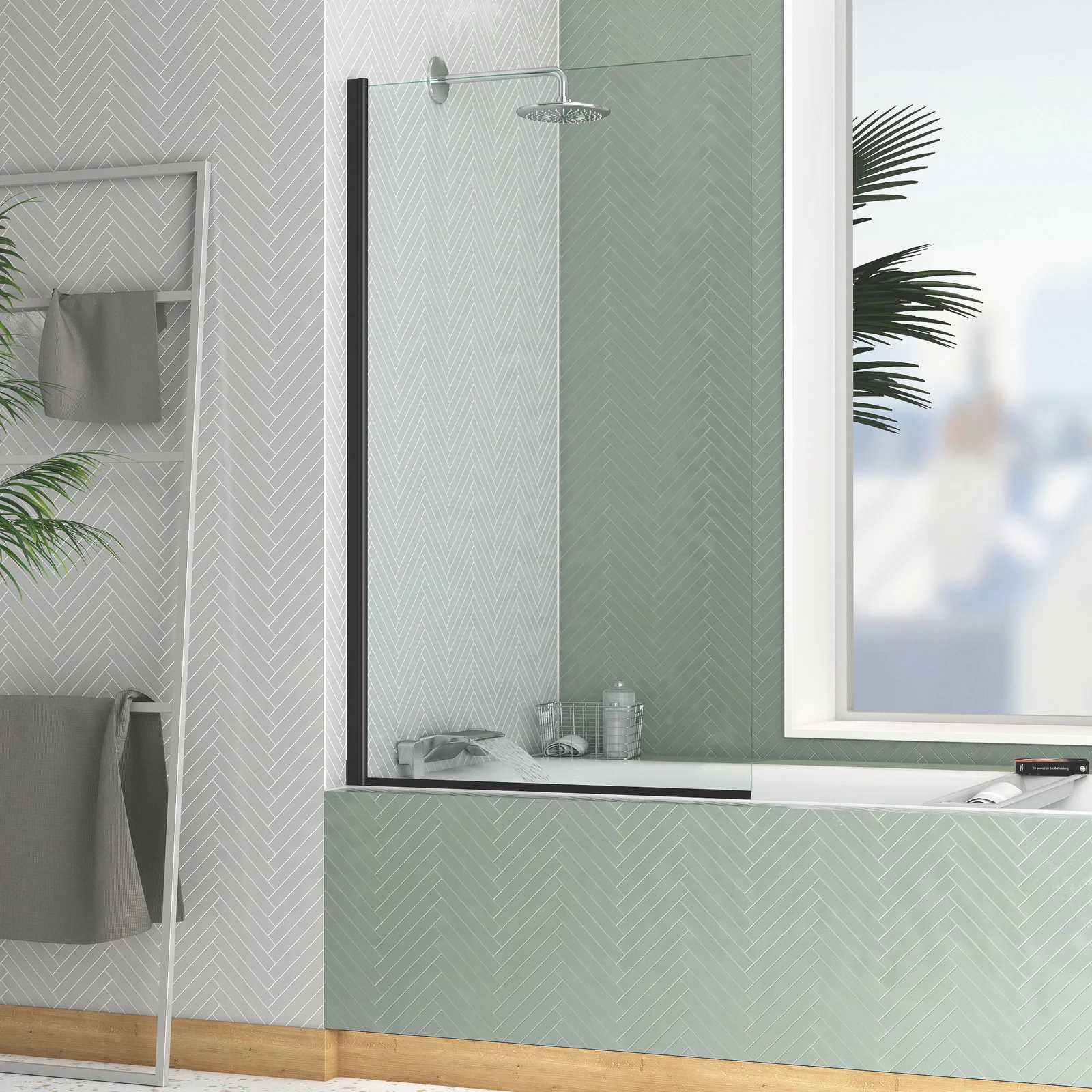 Pare-baignoire Rabattable 80x140cm - Profilé Noir Mat - Verre Trempé 4mm - ELEMENTARY Pare-baignoire Rabattable 80x140cm - Profilé Noir Mat - Verre Trempé 4mm - ELEMENTARY