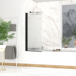 Pare-baignoire Rabattable 80x140cm - Profilé Noir Mat - Verre Trempé Ondulé 5mm - WAVY
