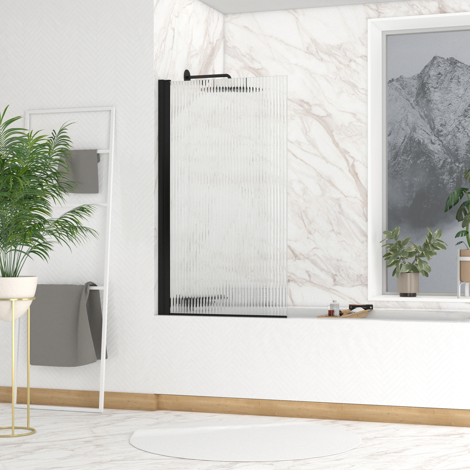 Pare-baignoire Rabattable 80x140cm - Profilé Noir Mat - Verre Trempé Ondulé 5mm - WAVY Pare-baignoire Rabattable 80x140cm - Profilé Noir Mat - Verre Trempé Ondulé 5mm - WAVY