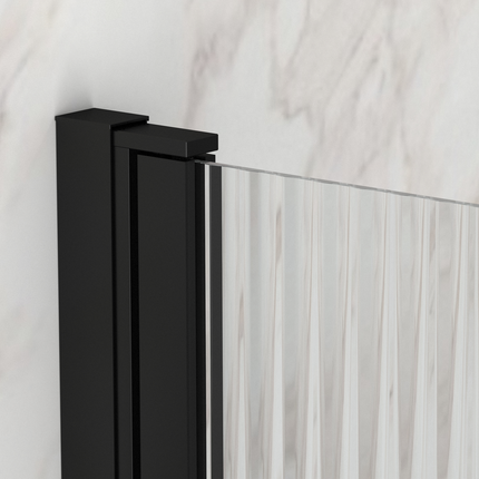 Pare-baignoire Rabattable 80x140cm - Profilé Noir Mat - Verre Trempé Ondulé 5mm - WAVY