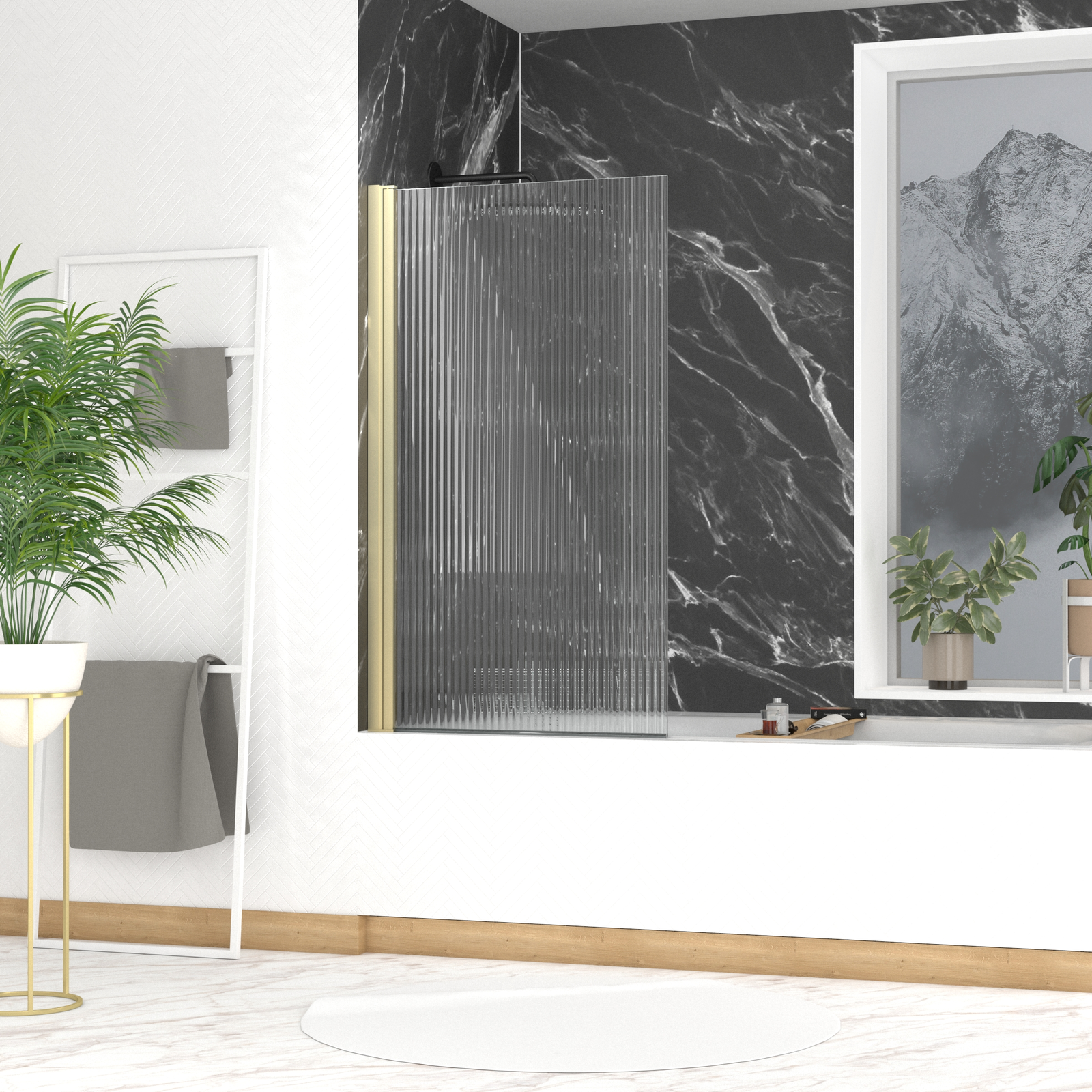 Pare-baignoire Rabattable 80x140cm - Profilé Or Brossé - Verre Trempé Ondulé 5mm - WAVY Pare-baignoire Rabattable 80x140cm - Profilé Or Brossé - Verre Trempé Ondulé 5mm - WAVY