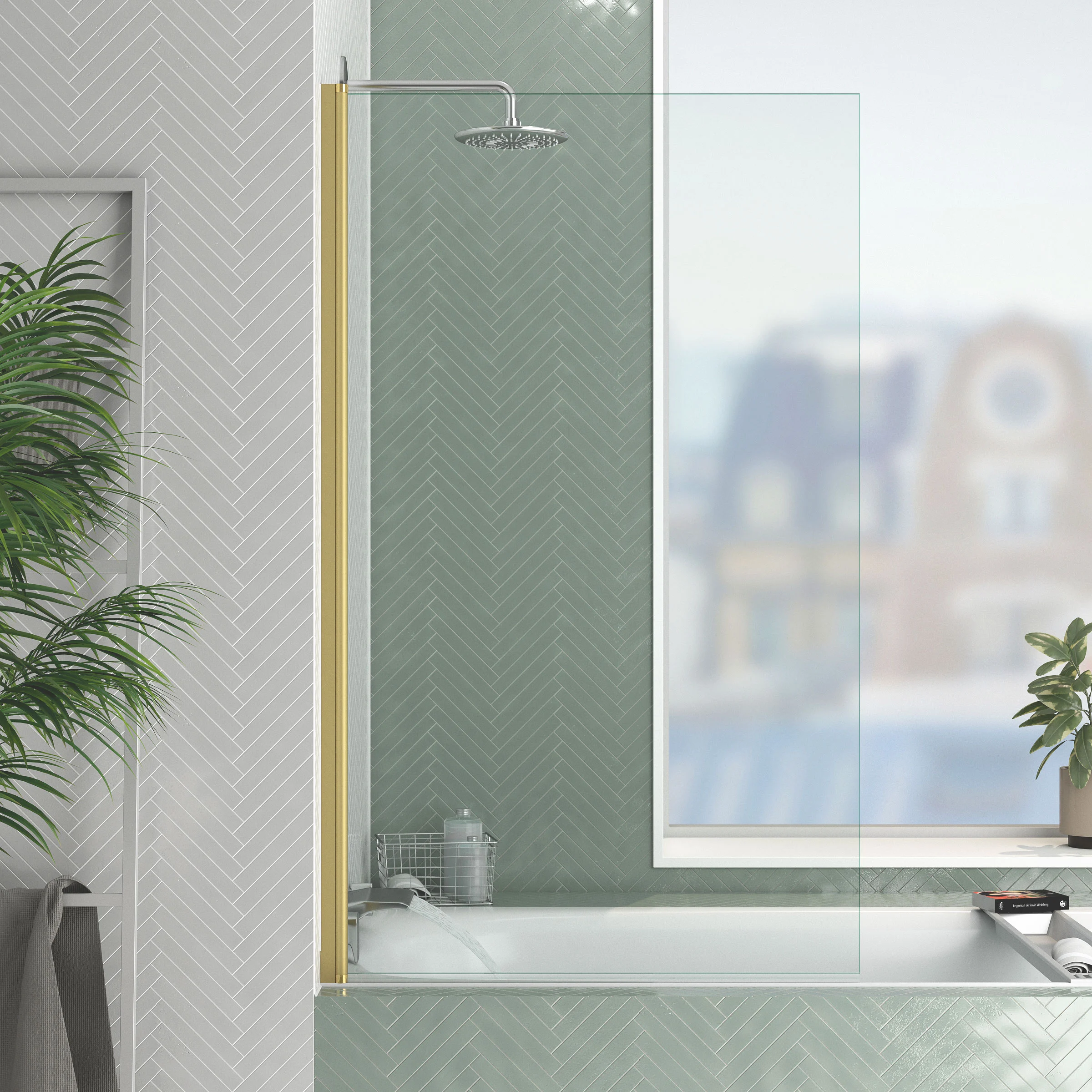 Pare baignoire Rabattable 80x140cm - Profilé Or Doré Brossé - Verre Trempé 4mm - ELEMENTARY