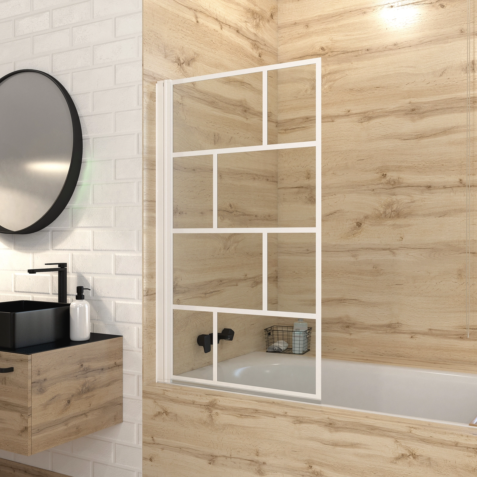 Pare baignoire rabattable sérigraphié 75x125cm - Blanc - WHITE BLOCKS SCREEN Pare baignoire rabattable sérigraphié 75x125cm - Blanc - WHITE BLOCKS SCREEN